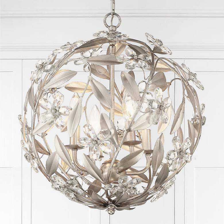 Image 1 Marselle 16 1/2" Wide Antique Silver Globe 4-Light Pendant
