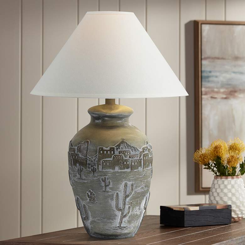 Image 1 Marshall Clay 30 inch High Rustic Hydrocal Vase Table Lamp