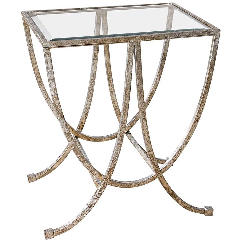 Marta 24&quot; Wide Antiqued Silver Leaf Iron Side Table