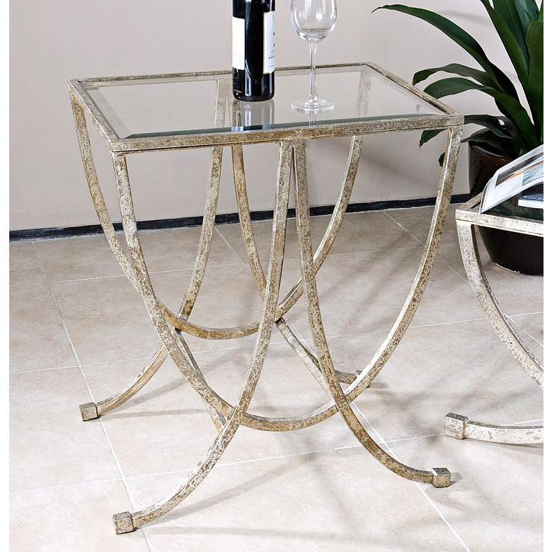 Image 1 Marta 24" Wide Antiqued Silver Leaf Iron Side Table