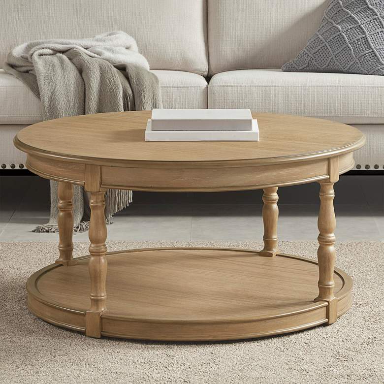 Image 1 Martha Stewart Belden 36"W Reclaimed Natural Wood Round Coffee Table