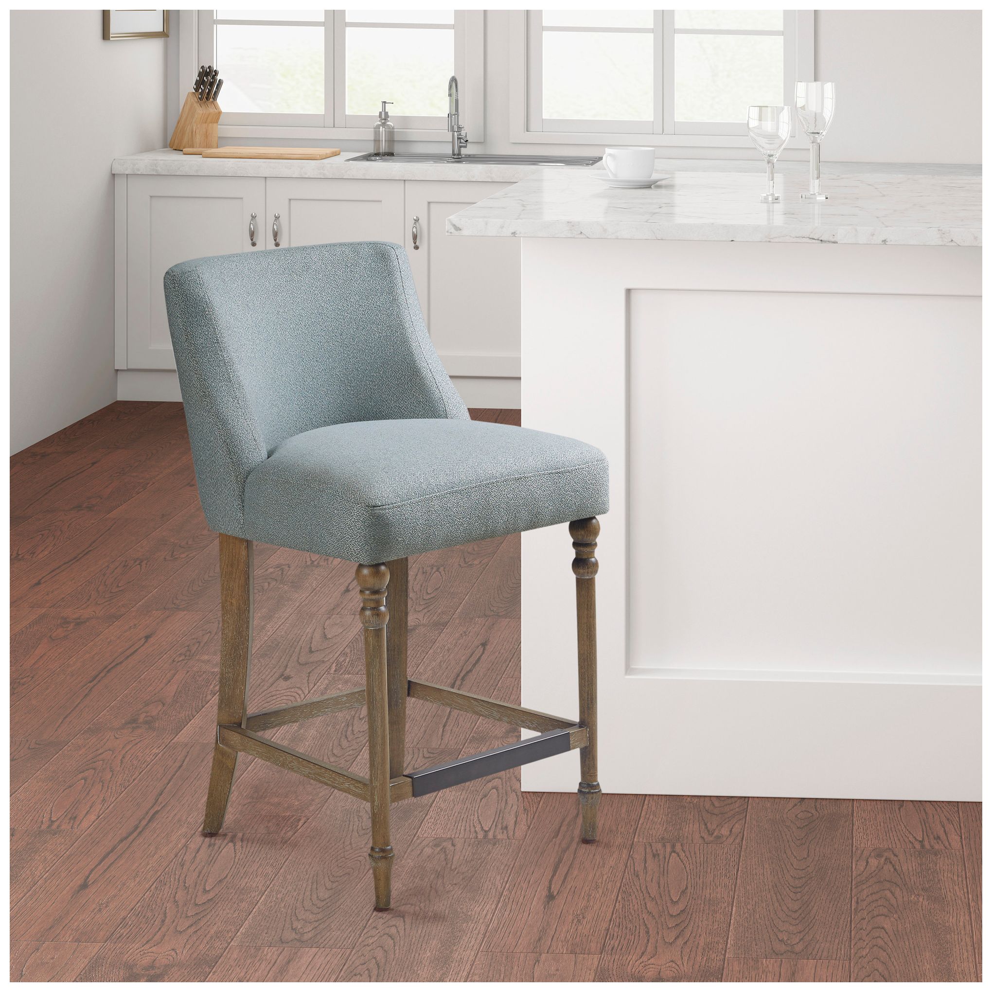 Image 2 Martha Stewart Blue Delaney 25" Upholstered Counter Stool more views