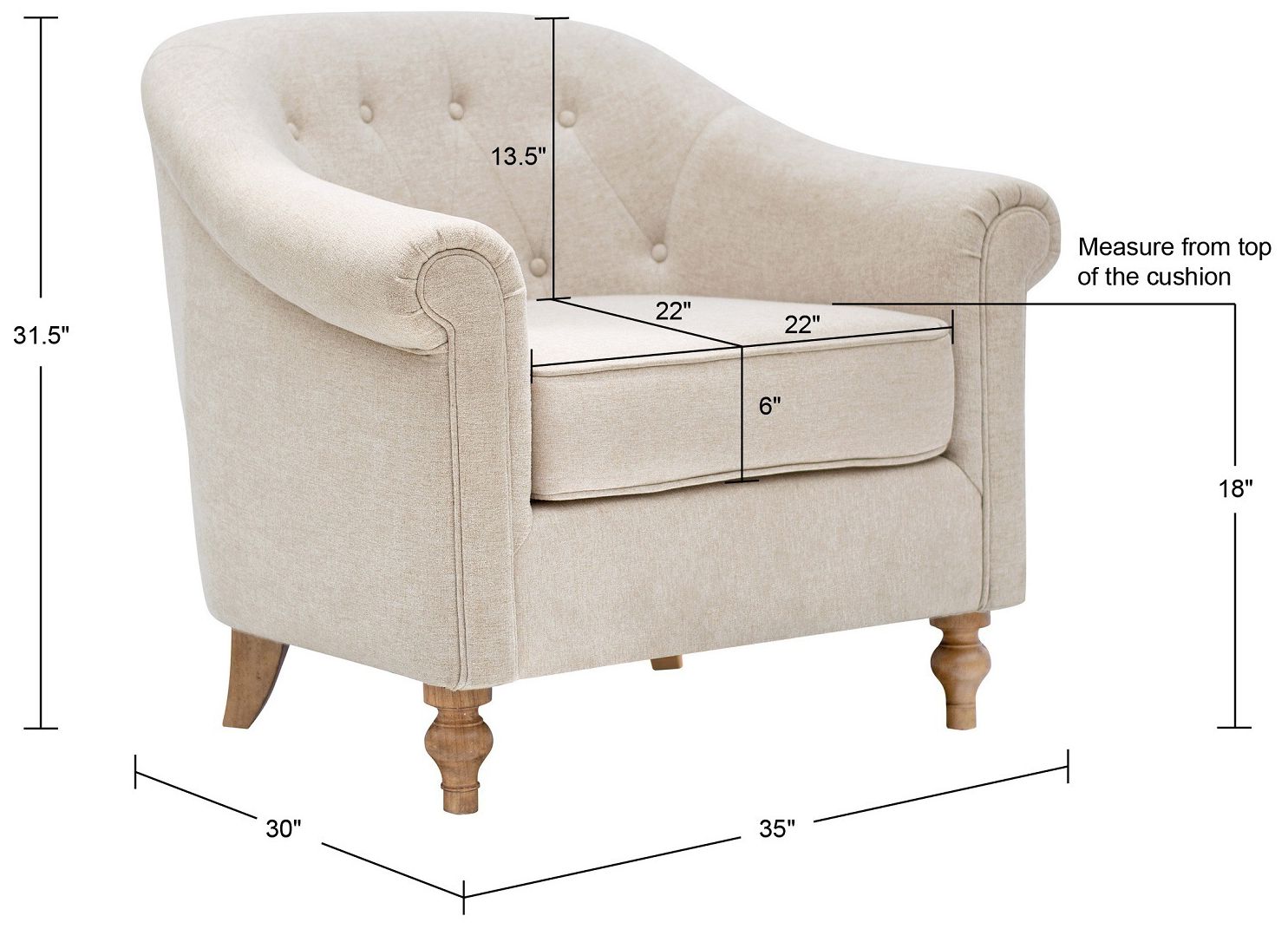 Image 3 Martha Stewart Cream Fayette Tufted Accent Arm Chair more views