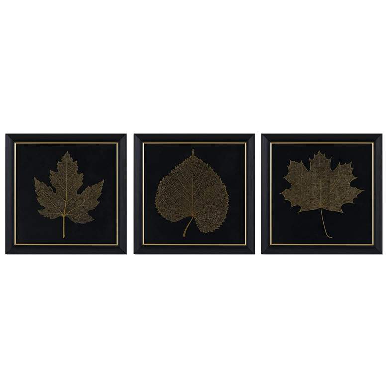 Image 1 Martha Stewart Gold Metallic Leaf Square Framed Graphic Wall Decor Set
