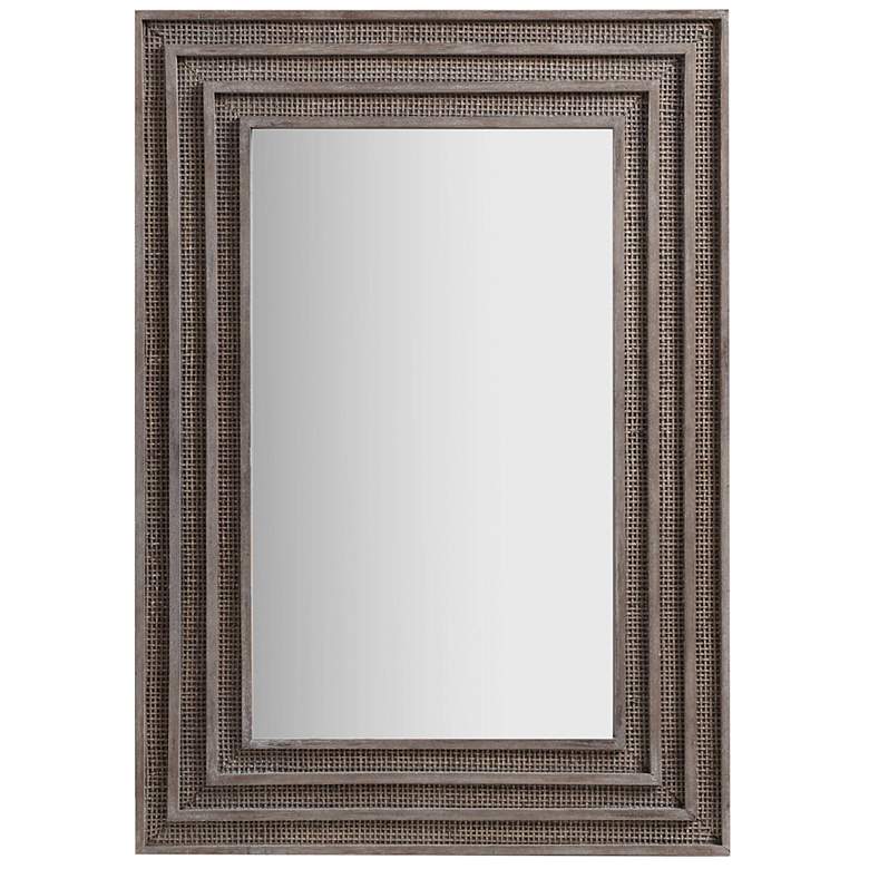 Image 2 Martha Stewart Gray Playa Rectangular Wood and Rattan Wall Mirror