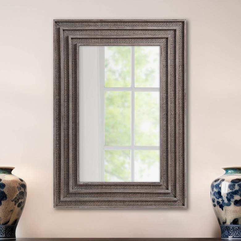 Image 1 Martha Stewart Gray Playa Rectangular Wood and Rattan Wall Mirror