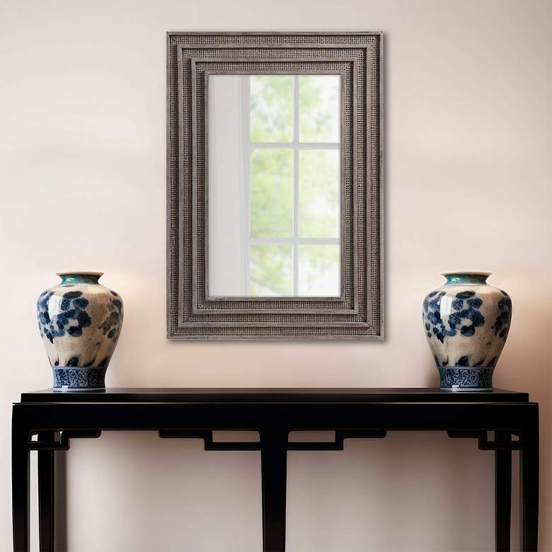 Image 3 Martha Stewart Gray Playa Rectangular Wood and Rattan Wall Mirror more views