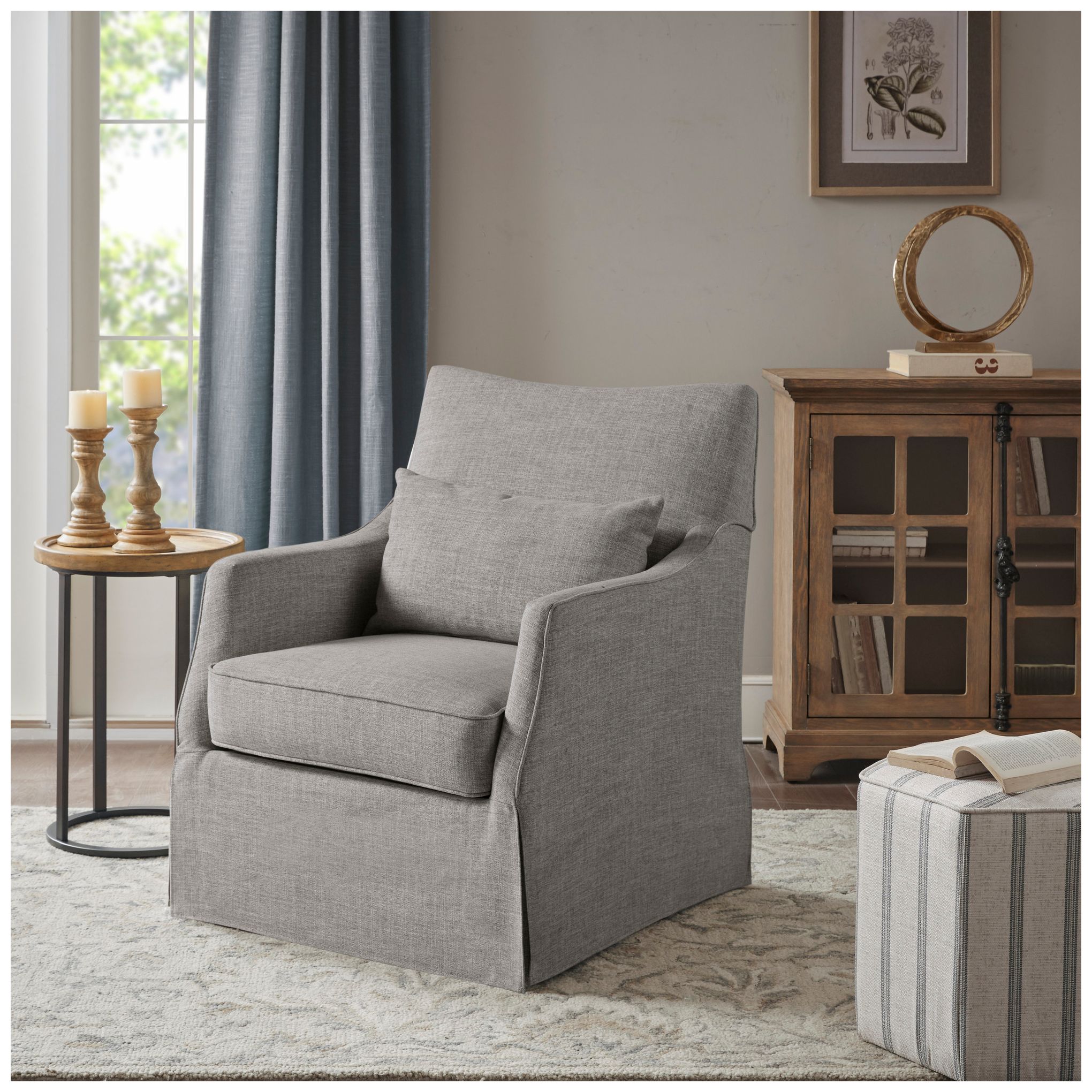 Image 3 Martha Stewart Grey London Skirted Swivel Chair more views