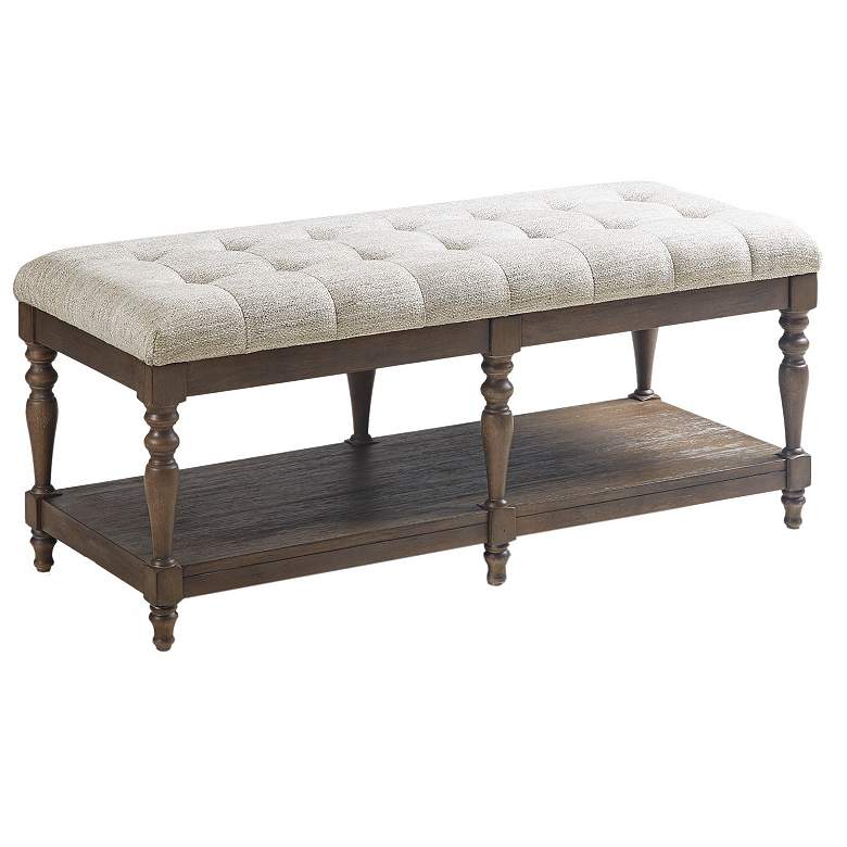 Image 1 Martha Stewart Ivory Highland Tufted Accent Bench with Shelf