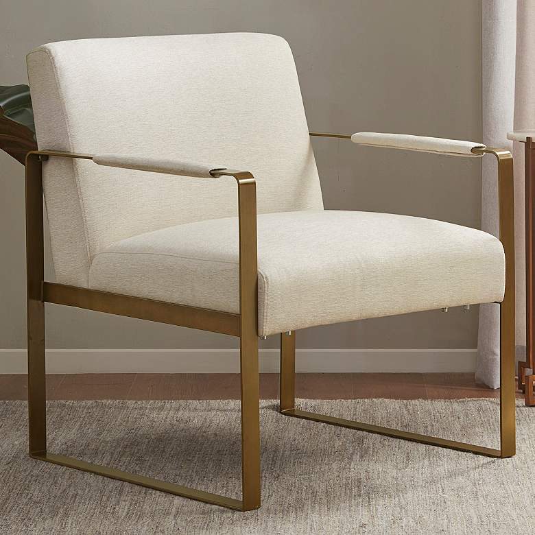 Image 1 Martha Stewart Jayco Cream Velvet Fabric Accent Chair