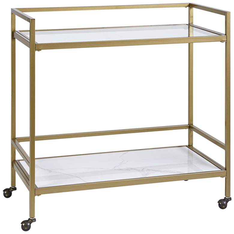 Image 1 Martha Stewart Lionel 34" Wide Antique Gold Metal 2-Tier Bar Cart