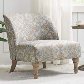 Image1 of Martha Stewart Maribelle Beige and Blue Fabric Accent Chair