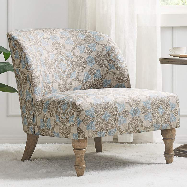 Image 1 Martha Stewart Maribelle Beige and Blue Fabric Accent Chair