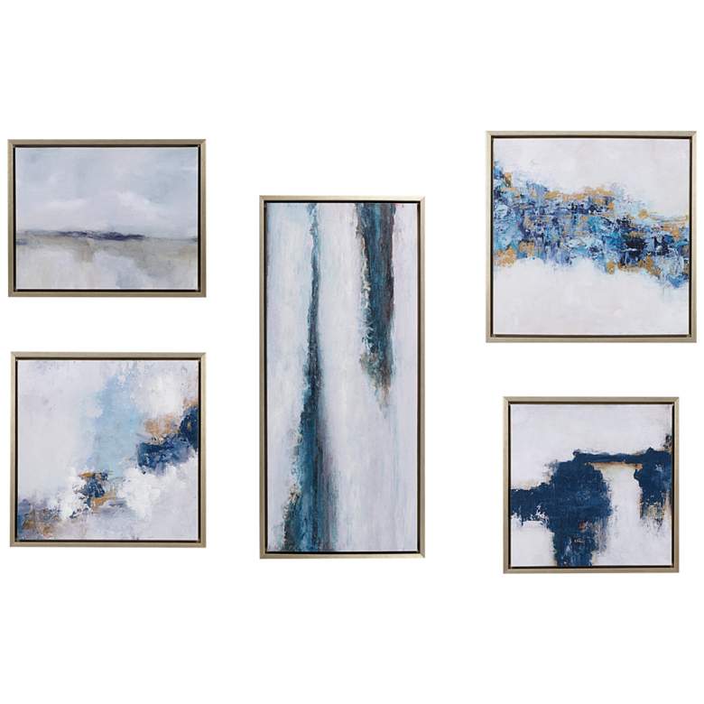 Image 2 Martha Stewart Multi Blue Drift Framed Embellished Canvas Gallery 5PC Set
