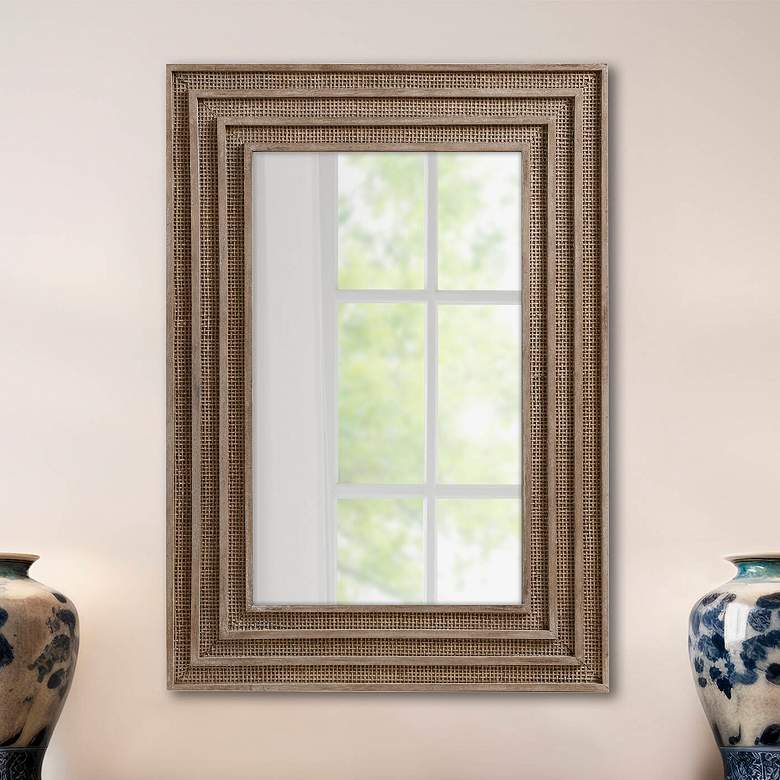 Image 1 Martha Stewart Naomi 34" High Rectangular Natural Rattan Wall Mirror