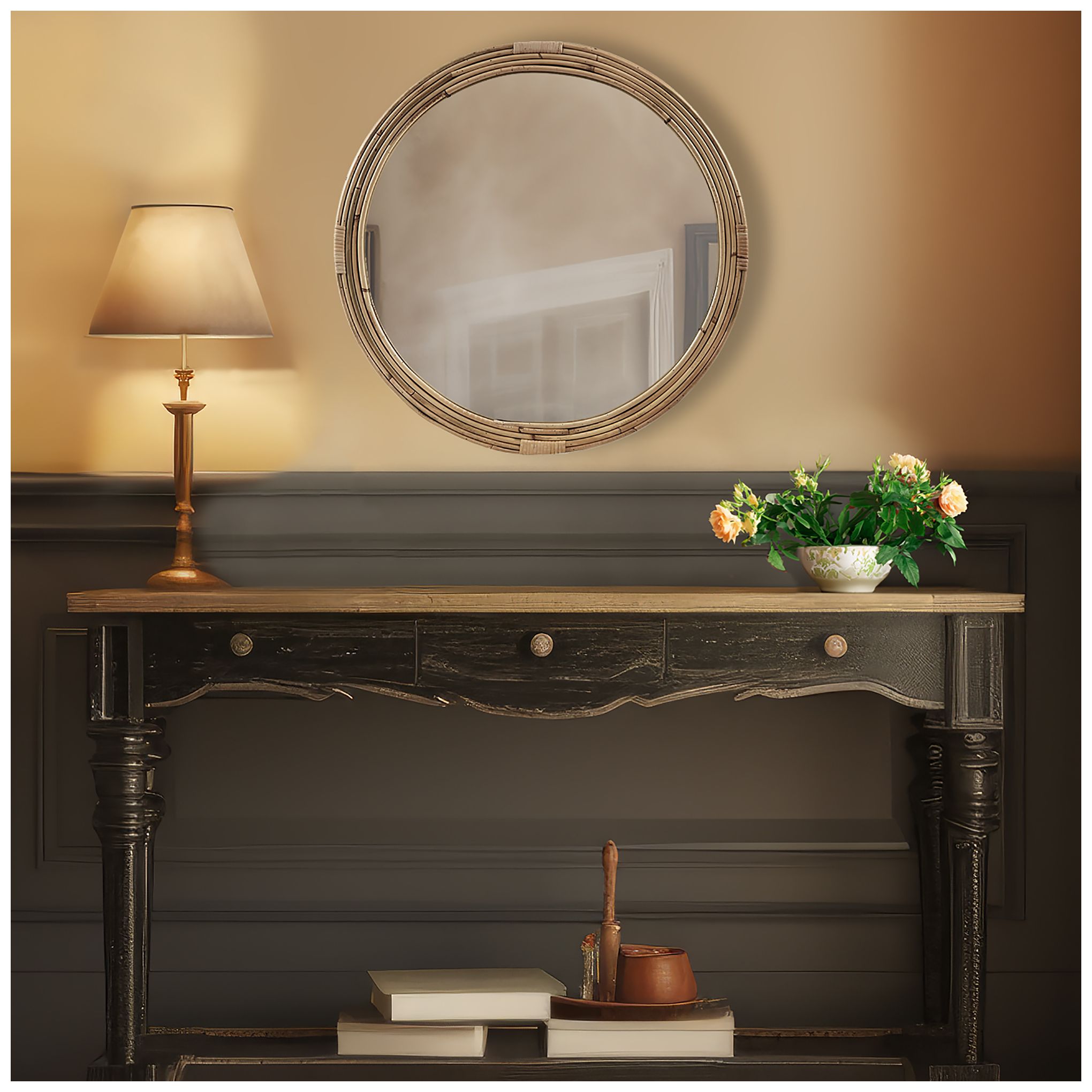 Image 2 Martha Stewart Natural Luna Natural Rattan Round Wall Mirror more views