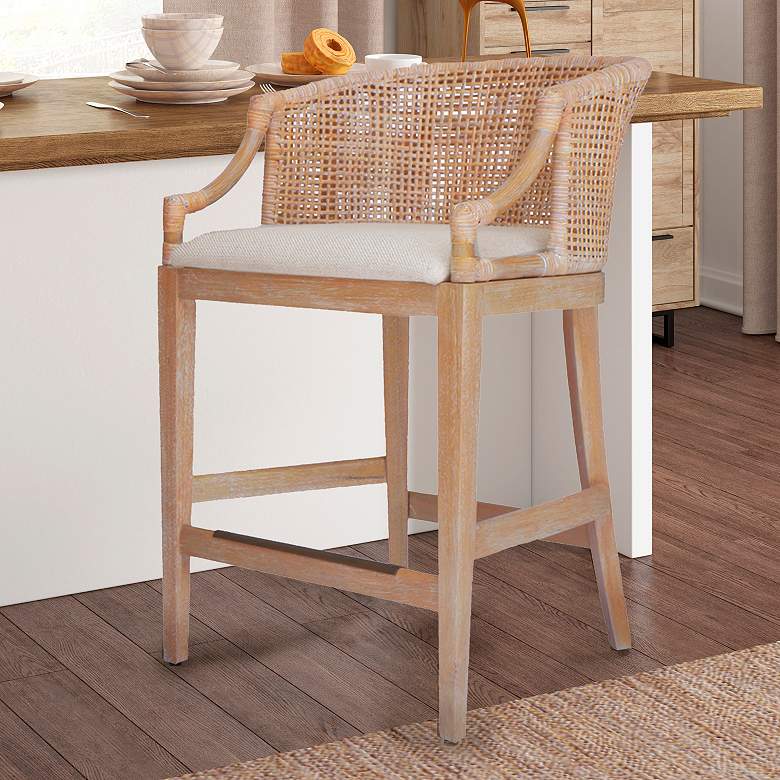 Image 1 Martha Stewart Playa Natural Whitewash Handcrafted Rattan Counter Stool