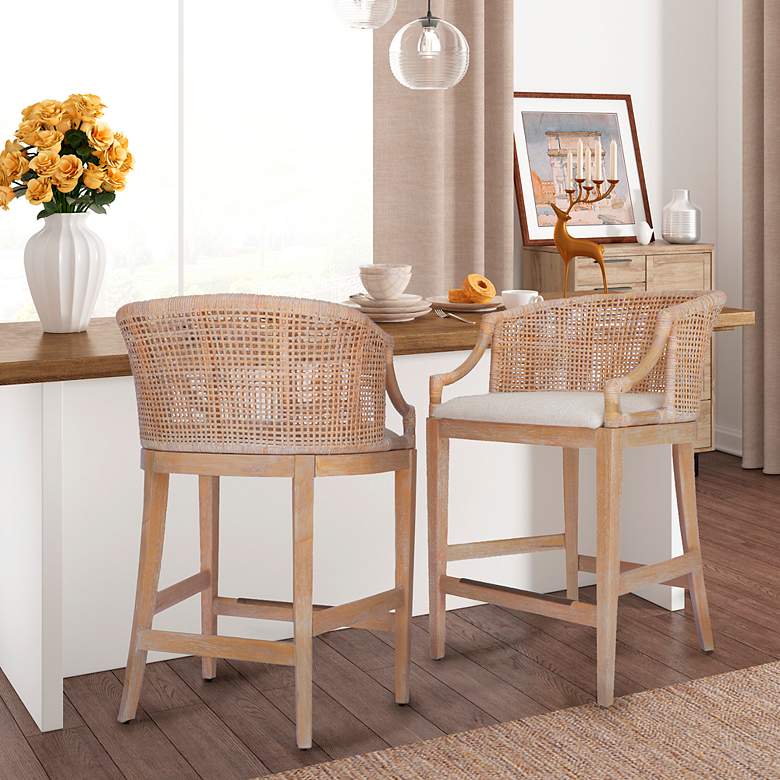 Image 4 Martha Stewart Playa Natural Whitewash Handcrafted Rattan Counter Stool more views