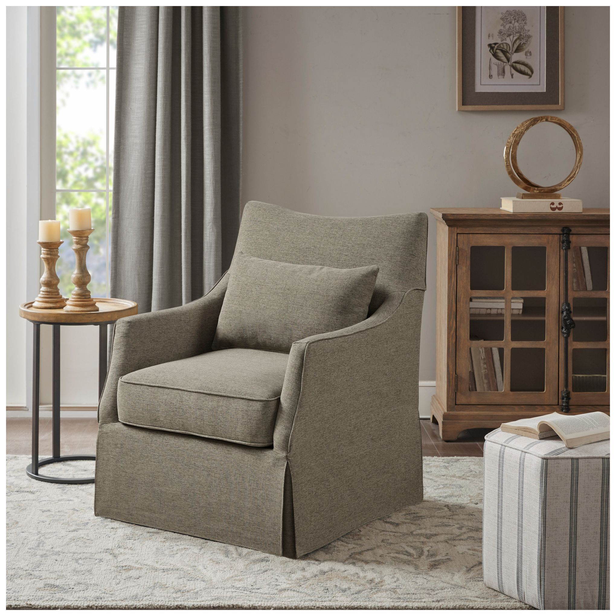 Image 3 Martha Stewart Tan Multi London Skirted Swivel Chair more views