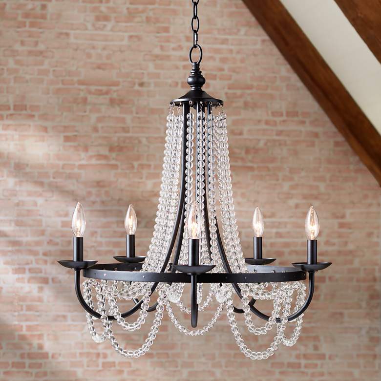 Image 1 Martina 23 1/2"W Gunmetal and Clear Beads 5-Light Chandelier