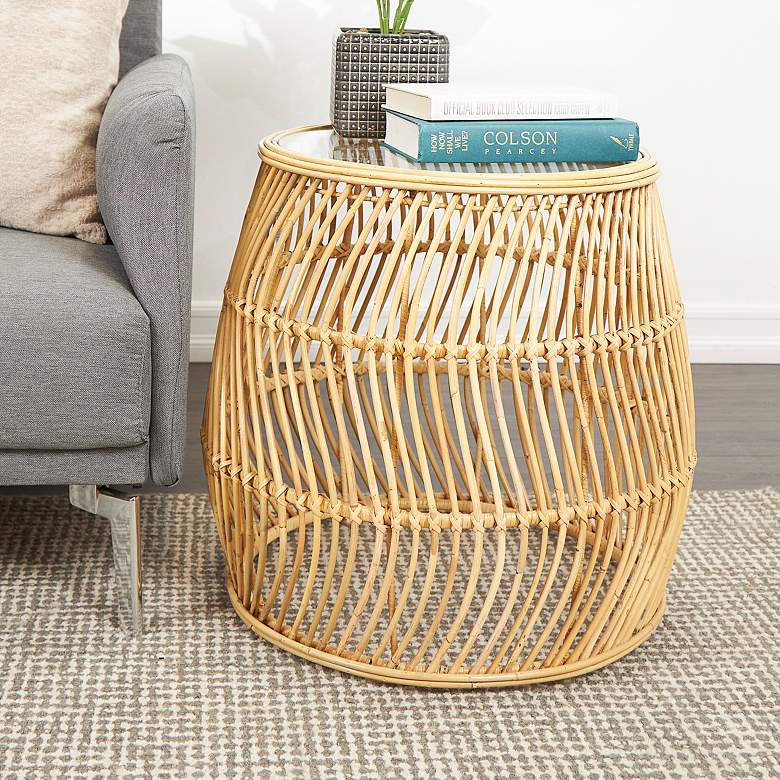 Image 1 Martine 21 1/4" Wide Natural Brown Wavy Rattan Accent Table
