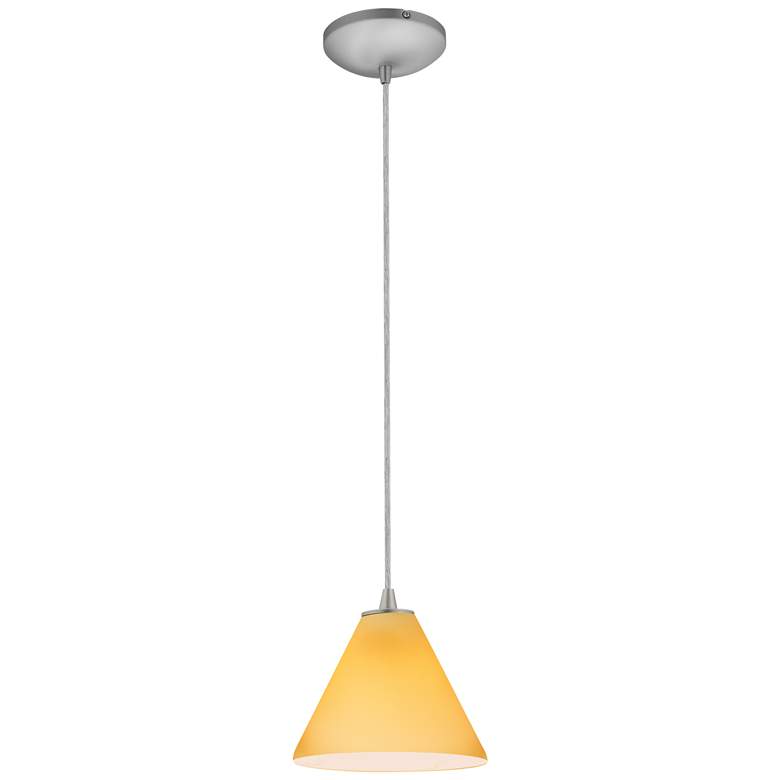 Image 1 Martini 7.25" Wide Brushed Steel Cord Hung Pendant w/ Amber Glass Shad