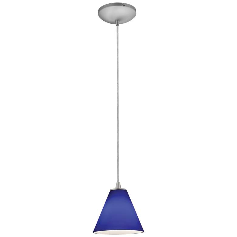 Image 1 Martini 7.25" Wide Brushed Steel Cord Hung Pendant w/ Cobalt Glass Sha