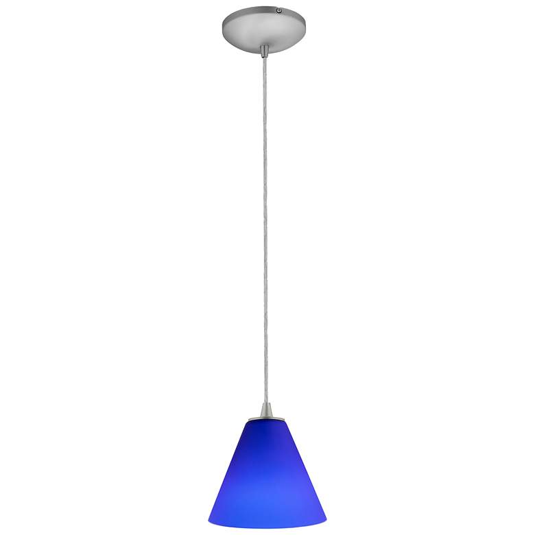 Image 2 Martini 7.25" Wide Brushed Steel Cord Hung Pendant w/ Cobalt Glass Sha more views