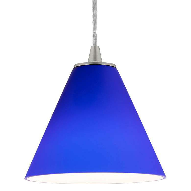 Image 4 Martini 7.25" Wide Brushed Steel Cord Hung Pendant w/ Cobalt Glass Sha more views