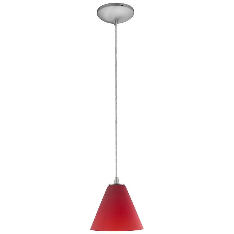 Image 3 Martini 7.25" Wide Brushed Steel Cord Hung Pendant w/ Red Glass Shade more views