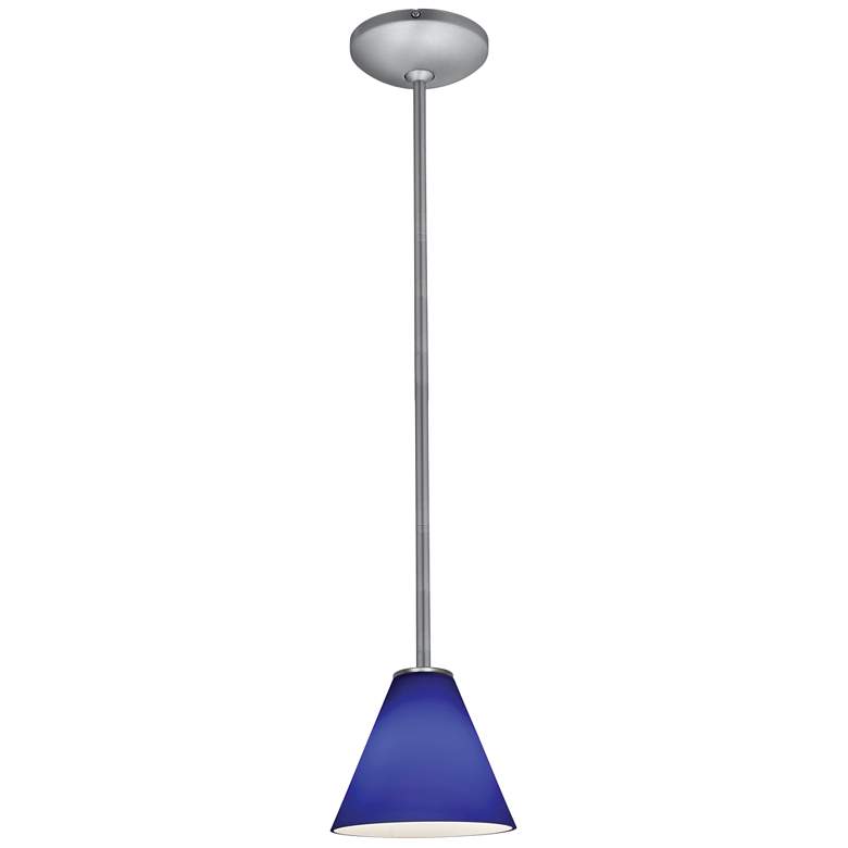 Image 1 Martini 7" Wide Brushed Steel Stem Hung LED Pendant w/ Cobalt Glass Sh