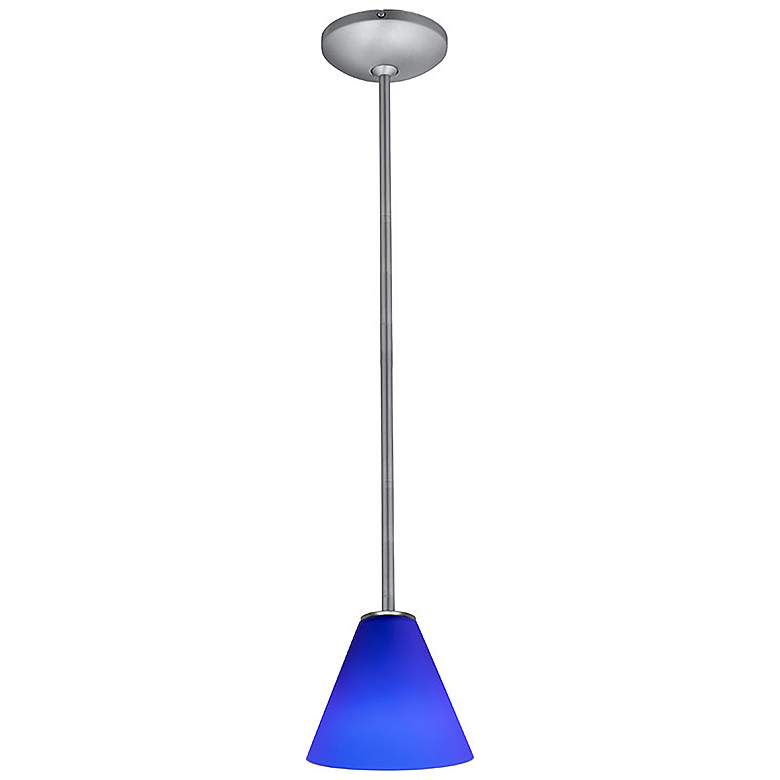 Image 2 Martini 7" Wide Brushed Steel Stem Hung LED Pendant w/ Cobalt Glass Sh more views