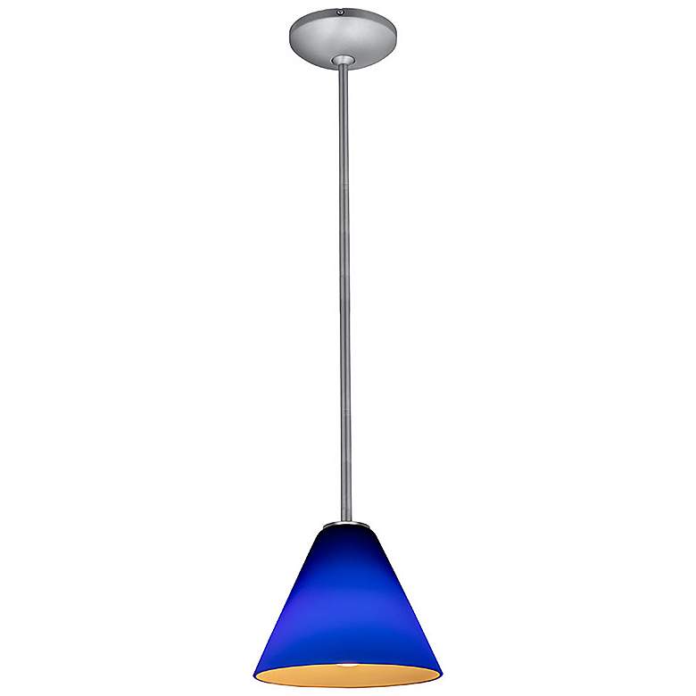 Image 3 Martini 7" Wide Brushed Steel Stem Hung LED Pendant w/ Cobalt Glass Sh more views