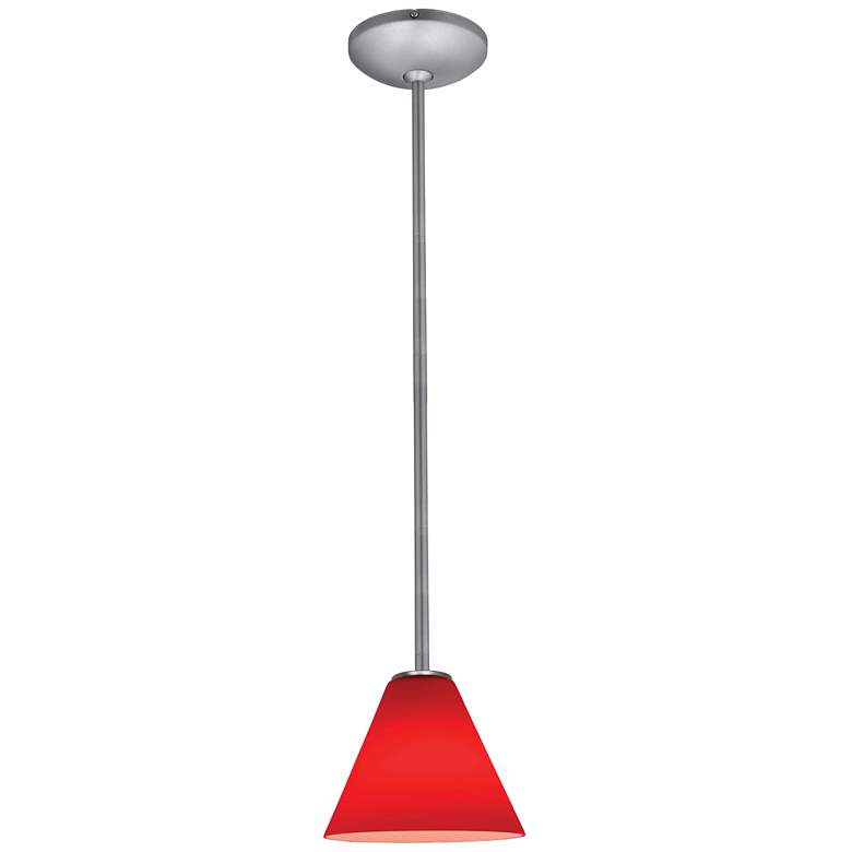 Image 1 Martini 7" Wide Brushed Steel Stem Hung LED Pendant w/ Red Glass Shade