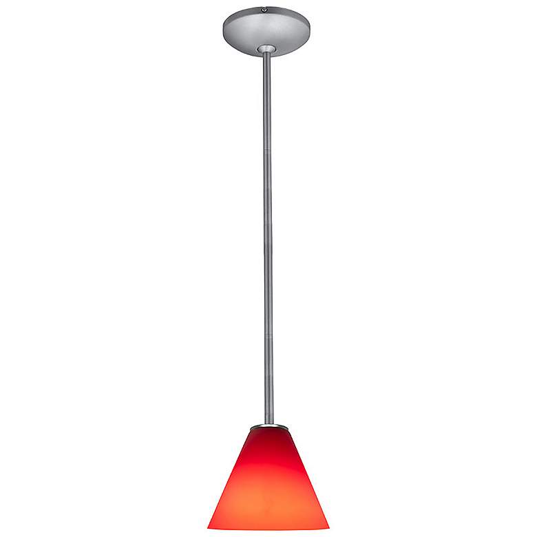Image 2 Martini 7" Wide Brushed Steel Stem Hung LED Pendant w/ Red Glass Shade more views