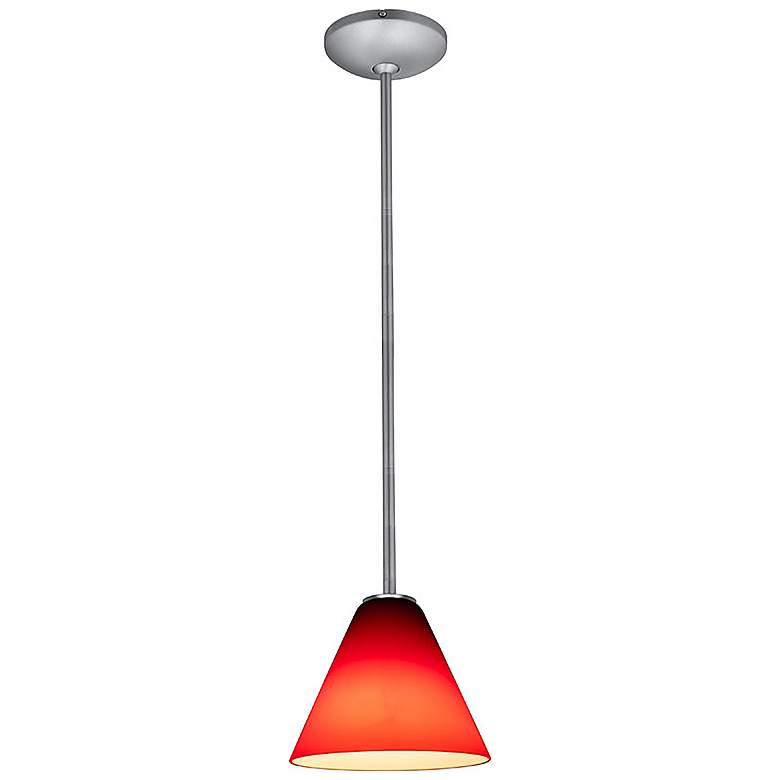 Image 3 Martini 7" Wide Brushed Steel Stem Hung LED Pendant w/ Red Glass Shade more views
