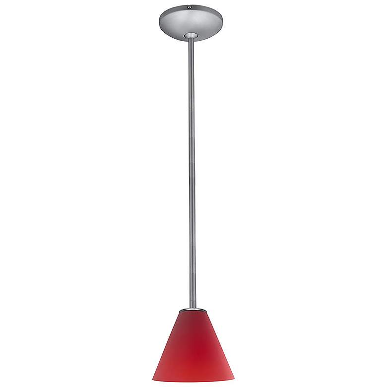 Image 4 Martini 7" Wide Brushed Steel Stem Hung LED Pendant w/ Red Glass Shade more views