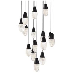 Martini 7"H x 23"W 15-Light Crystal Multi-Light Pendant in Black