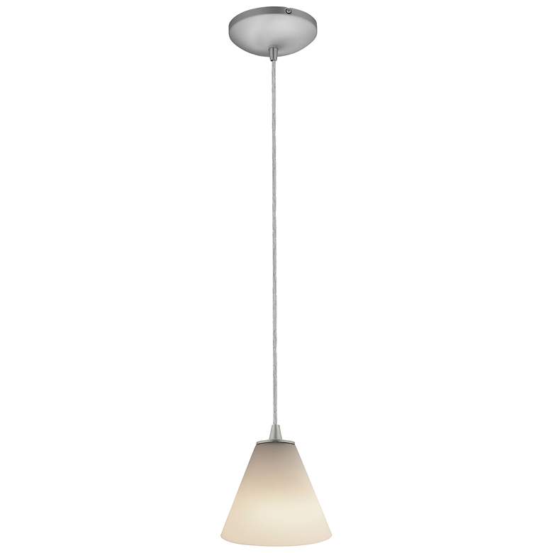 Image 2 Martini - Glass Pendant - Cord - Brushed Steel Finish - White Glass more views