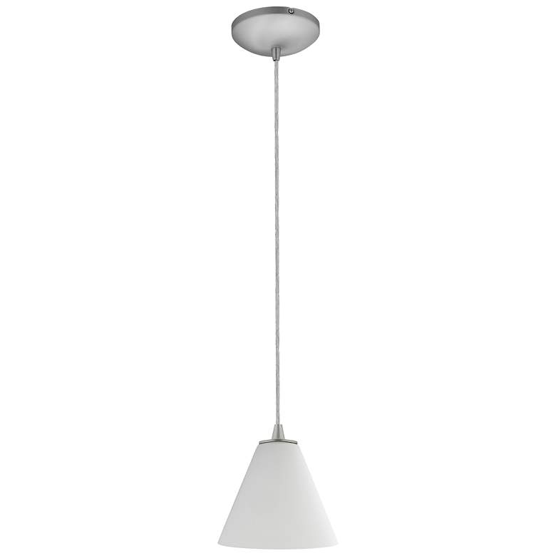 Image 3 Martini - Glass Pendant - Cord - Brushed Steel Finish - White Glass more views
