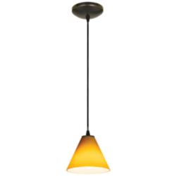 Martini - Glass Pendant - Cord - Oil Rubbed Bronze Finish - Amber Glass