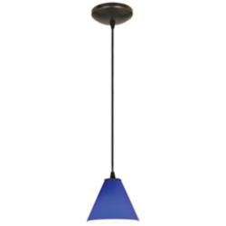 Martini - Glass Pendant - Cord - Oil Rubbed Bronze Finish - Cobalt Glass
