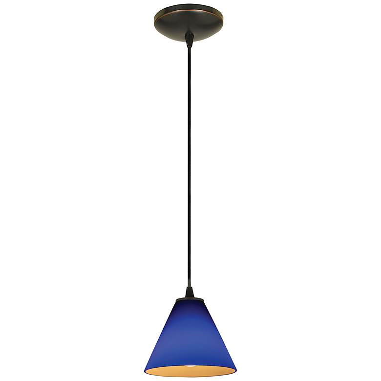 Image 3 Martini - Glass Pendant - Cord - Oil Rubbed Bronze Finish - Cobalt Glass more views