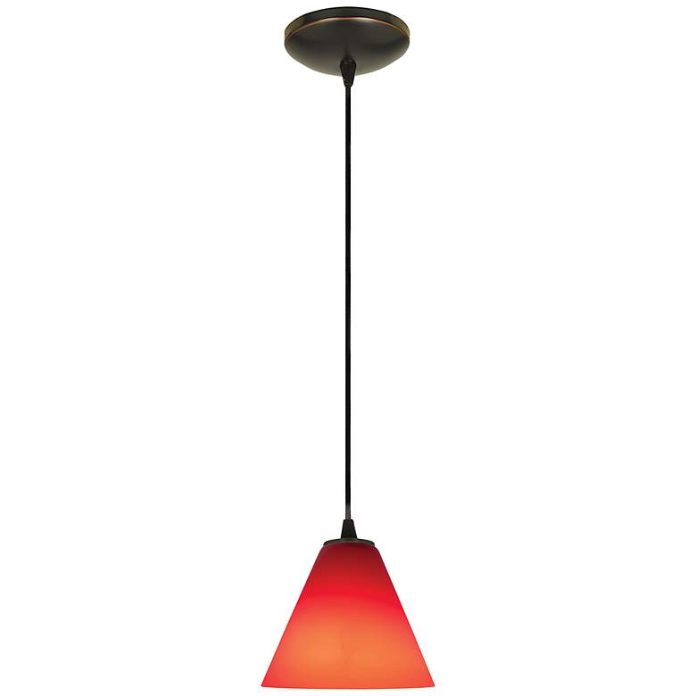 Image 2 Martini - Glass Pendant - Cord - Oil Rubbed Bronze Finish - Red Glass more views