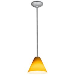 Martini - Glass Pendant - Rods - Brushed Steel Finish - Amber Glass