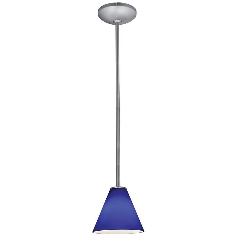 Image 1 Martini - Glass Pendant - Rods - Brushed Steel Finish - Cobalt Glass