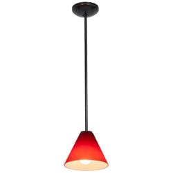 Martini - Glass Pendant - Rods - Oil Rubbed Bronze Finish - Red Glass