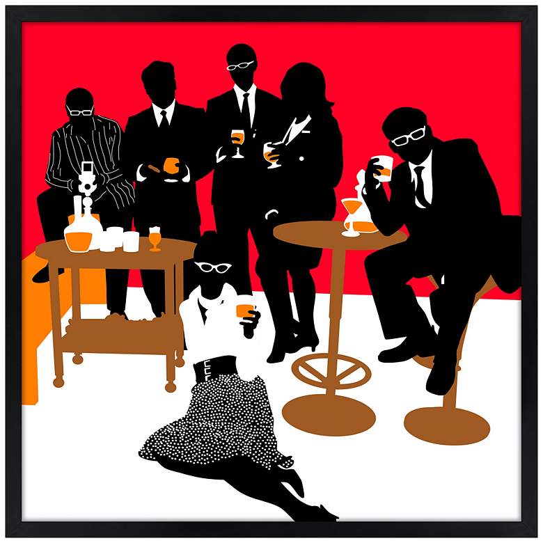Martini Lunch Red 21&quot; Square Black Giclee Wall Art