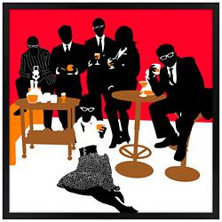 Martini Lunch Red 26&quot; Square Black Giclee Wall Art
