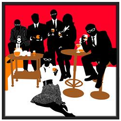 Martini Lunch Red 37&quot; Square Black Giclee Wall Art